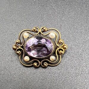 Vintage-Inspired Purple and Gold Brooch